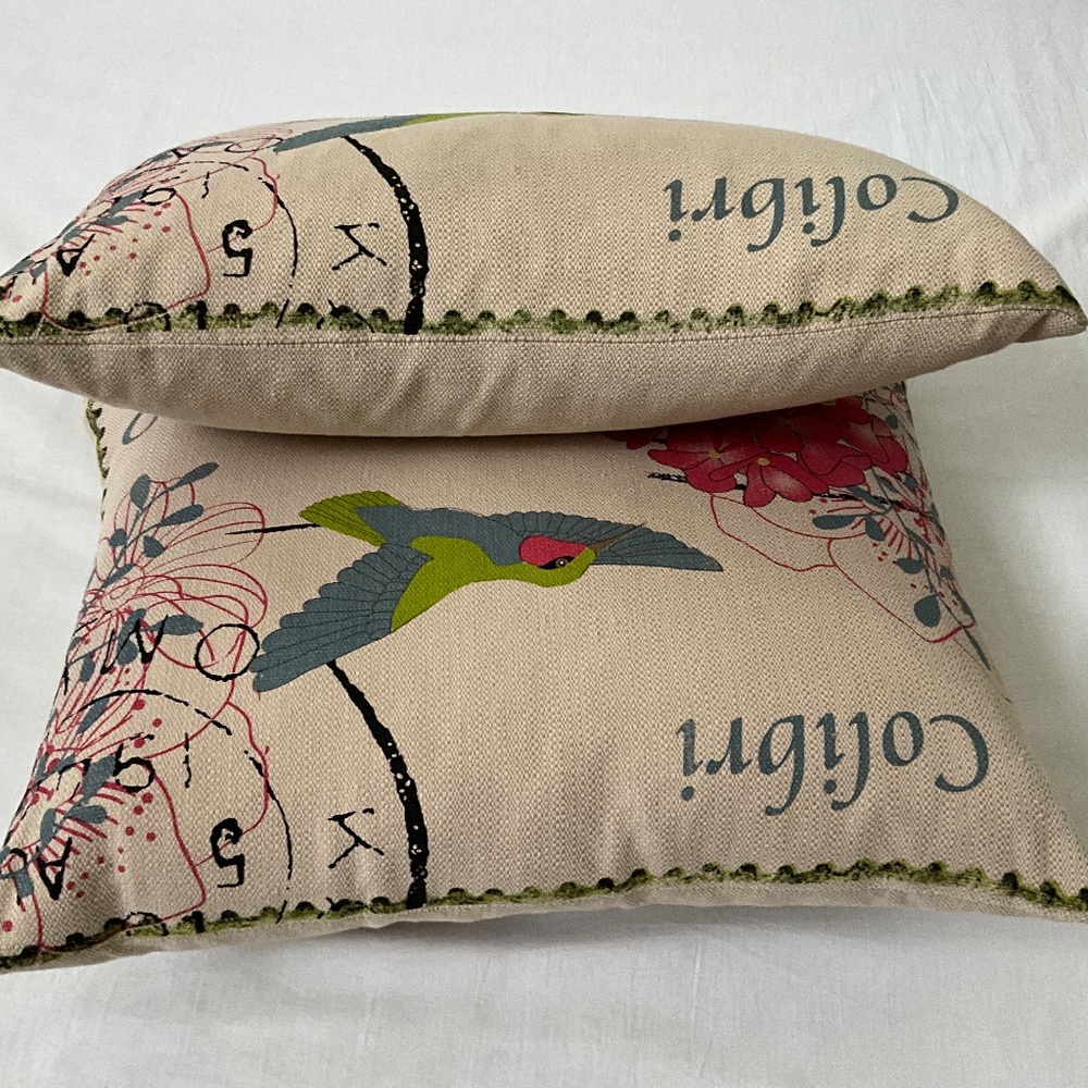 PAIR Colibri Bird Floral Accent Throw Pillows (#1) - Picture 5 of 16